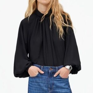 Madewell Turtleneck Long-Sleeve Top in Chiffon in True black size S NWT‎ NT228
